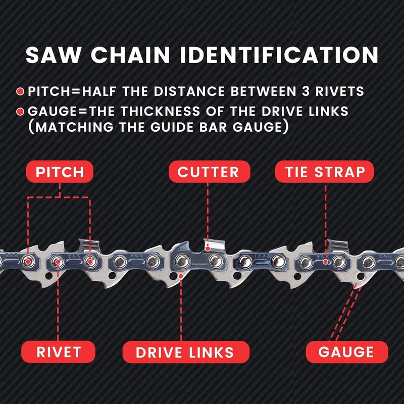 ES 3 Pack 10 Inch Chainsaw Chain 3/8" LP Pitch .050" Gauge 40 Drive Links Semi-Chisel Chain Saw Chains for Husqvarna, Poulan, Craftsman, Greenworks and More Chainsaw Brands - Image 3